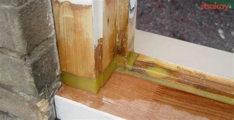 Foto: voorbeeld van herstel met epoxy en houten opvulling