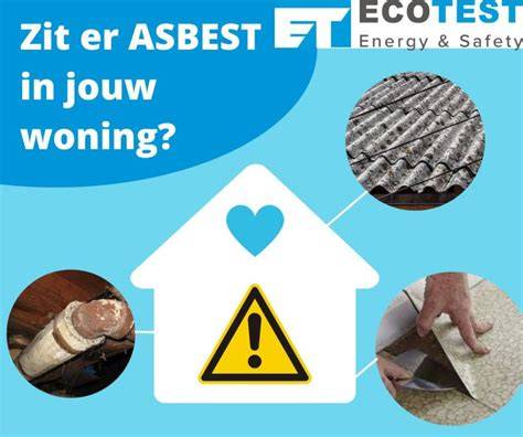 Illustratie: Overzicht van mogelijke plaatsen waar asbest in een woning kan voorkomen (dak, vloer, muur, isolatie, leidingen)