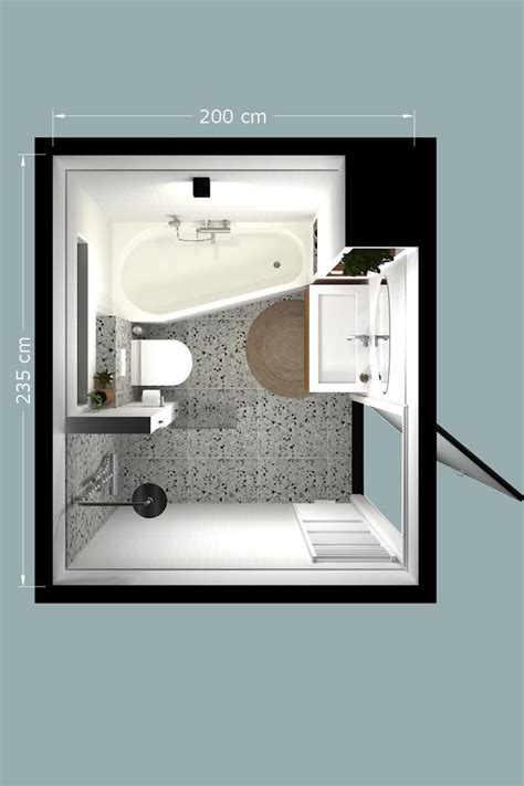 Schets: 2x2 meter badkamer met bad en inloopdouche, afmetingen en verhoudingen