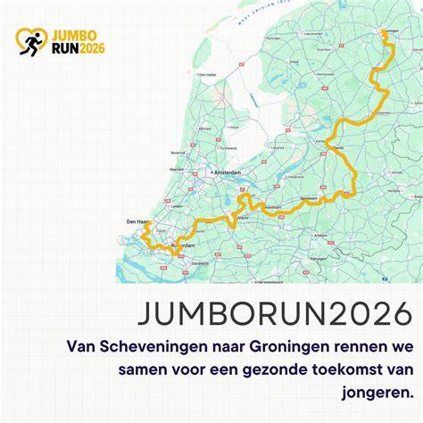 Diagram van de JUMBORUN-estafette: 601 kilometer door Nederland