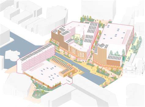 Tekening of plan van de toekomstige parkeergarage naast het busplein