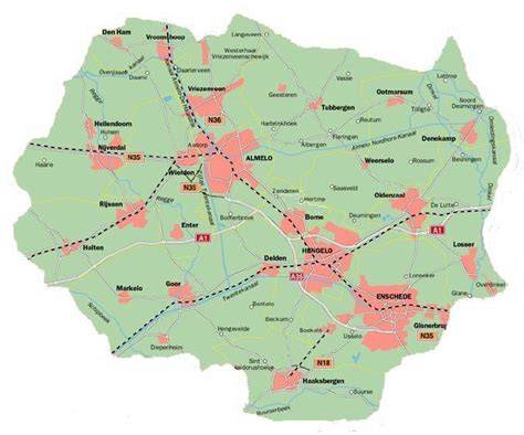 Kaart: regio met servicegebied Twente