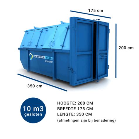 Diagram van containerformaten 3m3, 6m3, 10m3