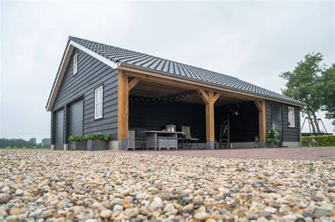 Illustratie: kapschuur, schuur met overkapping en schuurgarage