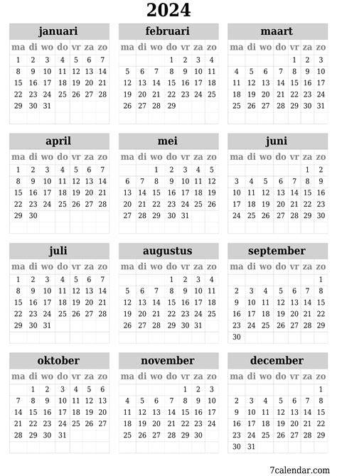 Kalender met EPB-energierichtlijnen per jaar