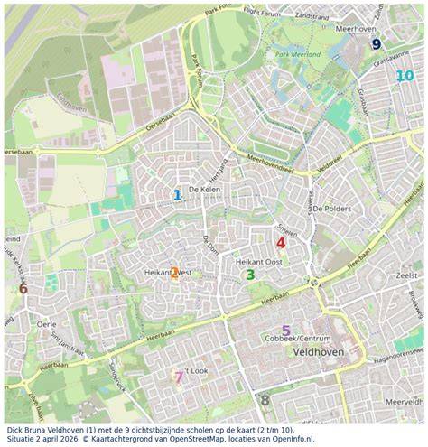 Kaart van de verdeling van Dick Bruna locaties in Veldhoven