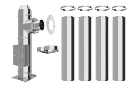 Illustratie van een dubbelwandige RVS schoorsteenbeugel