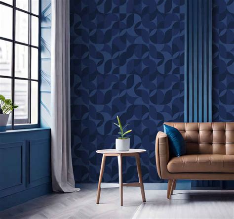 Voorbeeld van retro geometrisch donkerblauw behang