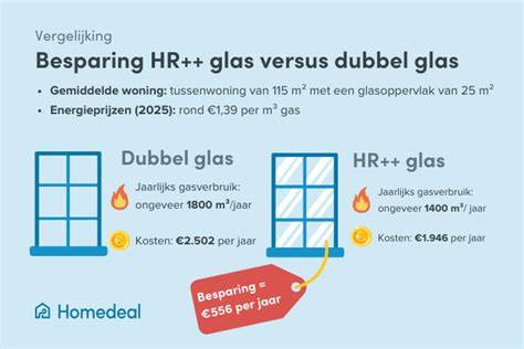 Grafiek: kosten vs. besparing HR++ en triple glas over tijd