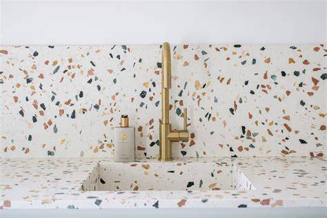 Illustratie van terrazzo-werkblad en porieus karakter