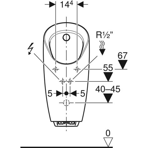 Detailfoto van de geïntegreerde elektronische besturing en sifon van het Geberit Preda urinoir
