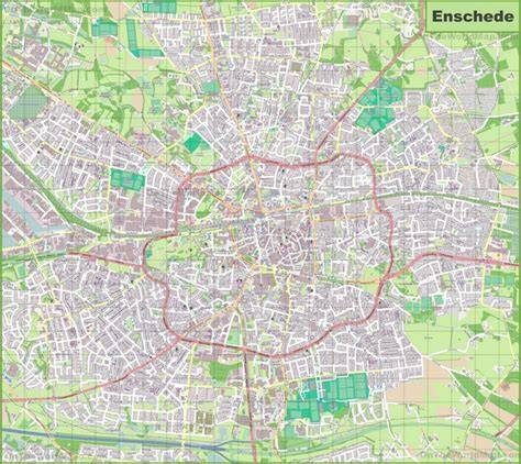 Plattegrond van Enschede met belangrijke wijken en parken