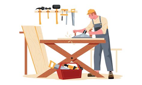 Illustratie van een vakman die een houten kozijn repareert