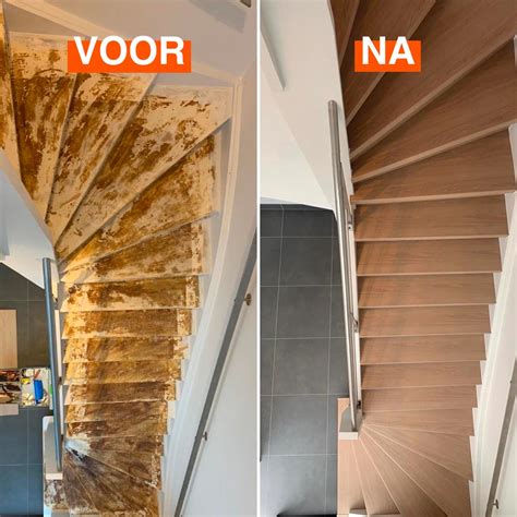 Vergelijking van een oude trap en een gerenoveerde trap met een moderne uitstraling