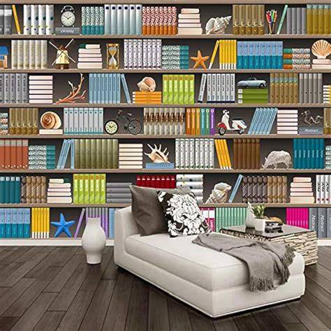 Foto: Voorbeeld boekenkast behang in woonkamer