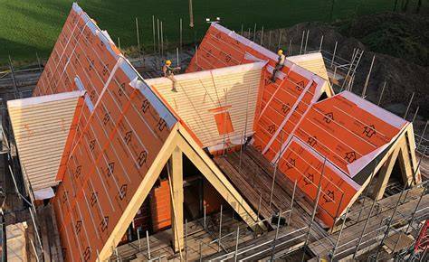 Infografiek over prefab bouwproces en onderdelen: muren, vloeren, daken, prefab elementen