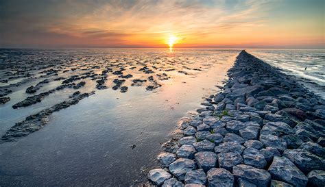 Foto van de Waddenzee, die de dynamiek van eb en vloed illustreert.