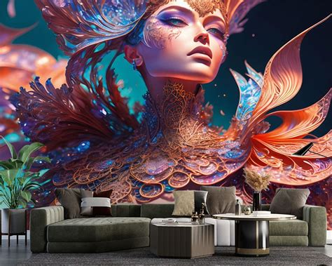 Illustratie van een vrouw die behang bestelt op AliExpress