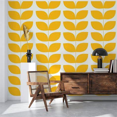 Infographic: Tropische boom en vlinders op geel behang - patroon en kleuren