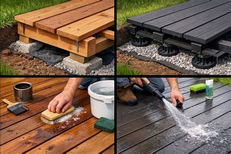 Infographic: composiet vs hout kenmerken en onderhoud