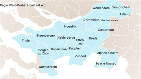 Kaart: West-Brabant regio en Breda