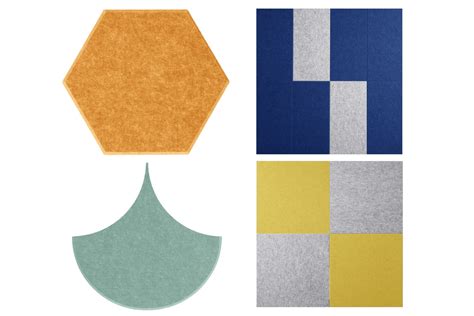 Illustratie van diverse BAUX akoestische panelen en tegels in verschillende vormen en patronen.