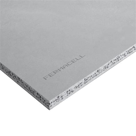 Detailfoto van een PIR + Fermacell plaat, met weergave van de PIR-laag en de Fermacell toplaag