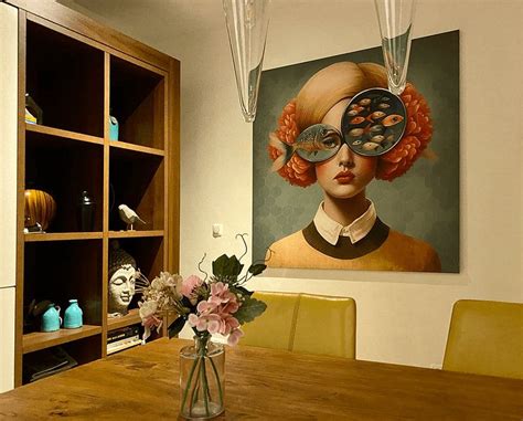 Collage van verschillende toepassingen van IXXI-kunstwerken van Mirjam Duizendstra in diverse interieurs en buitenruimtes
