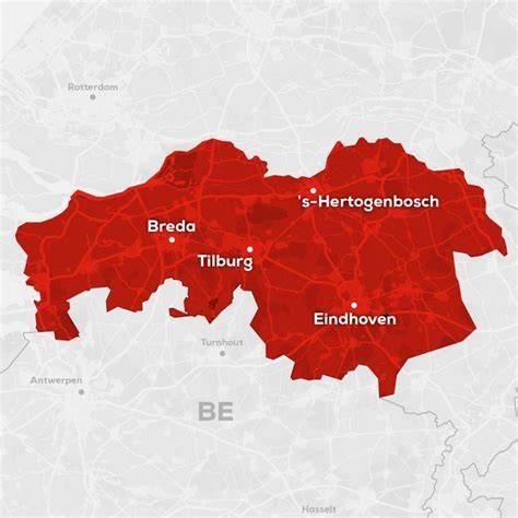 Kaart met vernieuwingszone Breda, Tilburg en Eindhoven