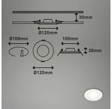 Technische tekening van een ronde LED inbouwspot met afmetingen