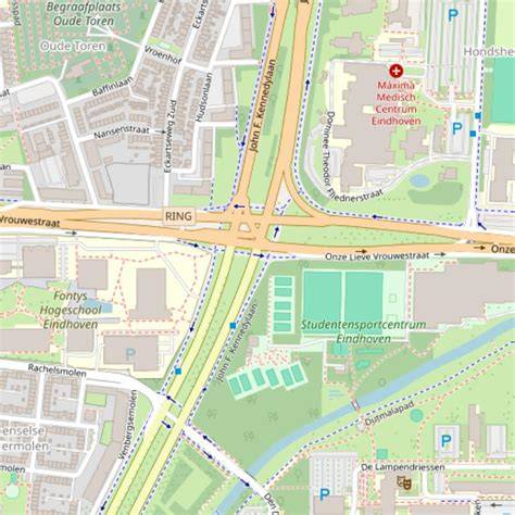 Kaart van Onze Lieve Vrouwestraat, Eindhoven met markers voor adreslocaties