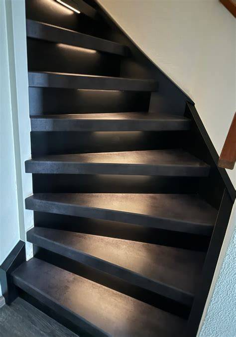 Informatie grafiek over trapafwerkingopties: schilderen, bekleden, antislip, zijkanten afwerken