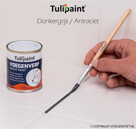 Illustratie van een tube voegenverf met sponsje en een voegenstift.