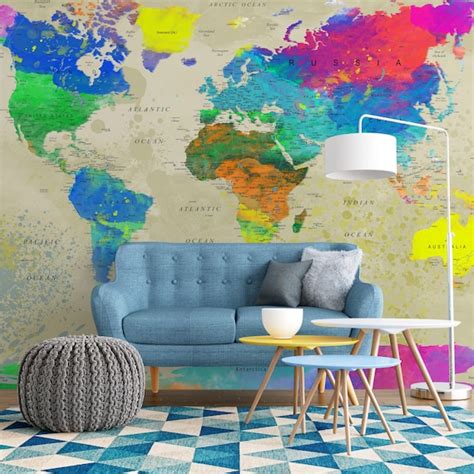 Illustratie van diverse wereldkaart behang stijlen