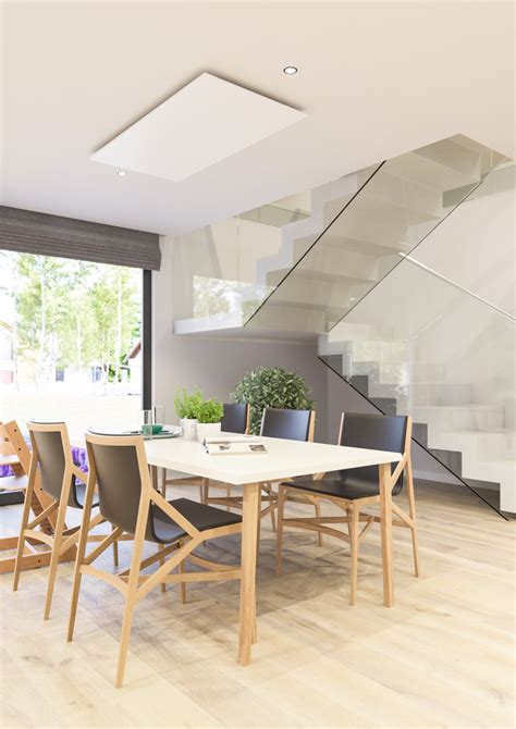 Schema van een energiezuinige woning met infrarood verwarmingspanelen.