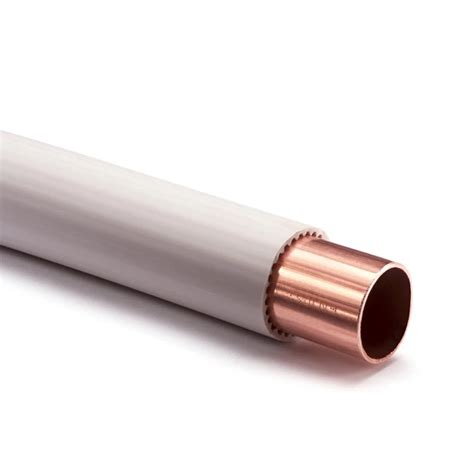 Schema van de constructie van een wicu buis met een beschermende kunststof mantel rondom een koperen kern.