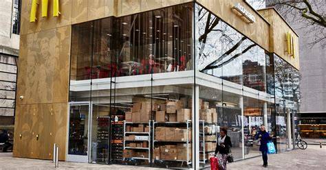 Foto van de vernieuwde McDonald’s aan de Coolsingel met glazen gevel en goudkleurig accent