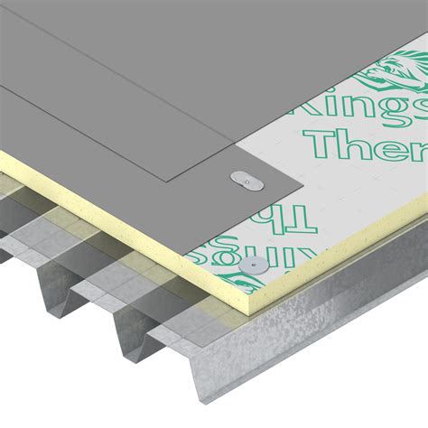 Illustratie van de Kingspan Therma TR26 FM isolatieplaat met opbouw PIR-kern en aluminium lagen