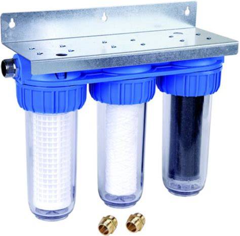 Diagram: Voorfilter, fijnfilter en koolstoffilter in regenwaterfilter
