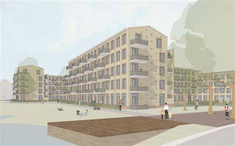 Artistieke impressie van nieuwbouwproject Slotermeer met gevarieerde woningen