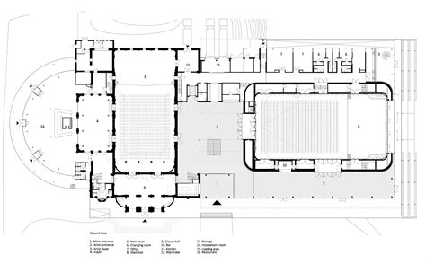 Plattegrond en façades van Musis Sacrum na renovatie