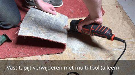 Diagram: stappenplan verwijdering tapijt (losmaken rand, snijden, lostrekken, verwijderen lijm)