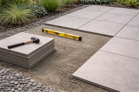 Diagram: stappenplan voor leggen van terrastegels