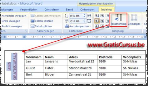Voorbeeld van tabelstijlen in Word