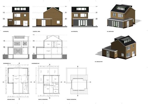Voorbeelden van verschillende soorten bouwtekeningen die een architect kan maken.