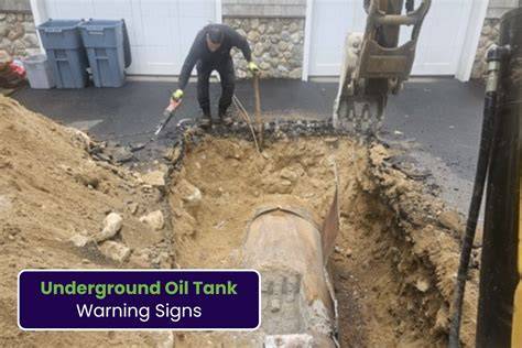 Infographic: signs of an underground oil tank in a garden