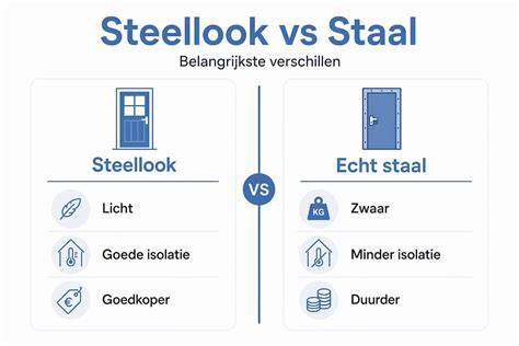Diagram: Steel-look vs echt staal - gewicht, kosten en onderhoud