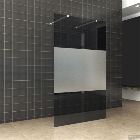 Inloopdouche rookglas met middenband: donkere tint met matglasstrook voor privacy