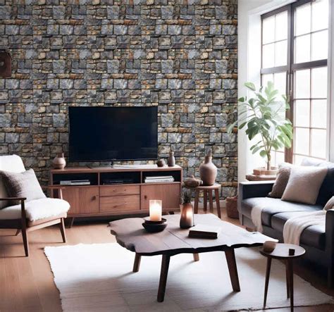 Vintage zwart stenen behang met subtiele kleurvariaties en ruwe textuur