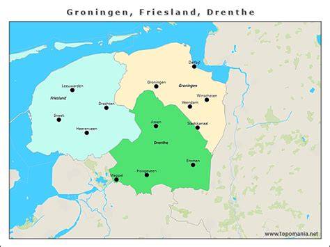 Kaart met focusregio Groningen, Friesland en Drenthe